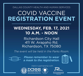 Vaccine Registration Event in Richardson Feb. 17