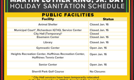 City Facility Schedule for MLK Holiday