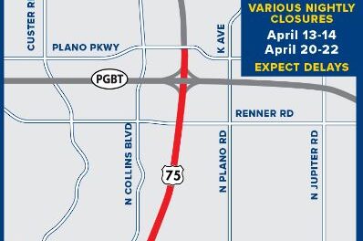 Overnight Closures Expected on US 75 Frontage Roads, Exit Ramps, Lanes April 13-14, 20-22