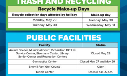 Trash, Recycling and Facility Schedule for the Memorial Day Holiday