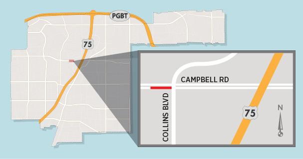Traffic Signal, Median Work Near Campbell/Canyon Creek Intersection to Close Eastbound Campbell-to-Collins Turn Lane 