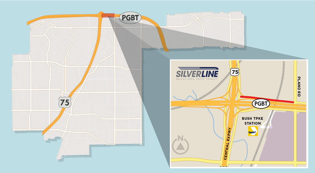 Road Construction Work for DART Silverline to Affect Lanes Along Bush Frontage Road 