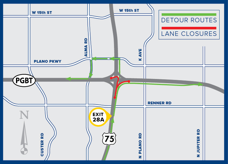 Closures, Detours Expected Tonight for Northbound US 75 Near Bush Turnpike 