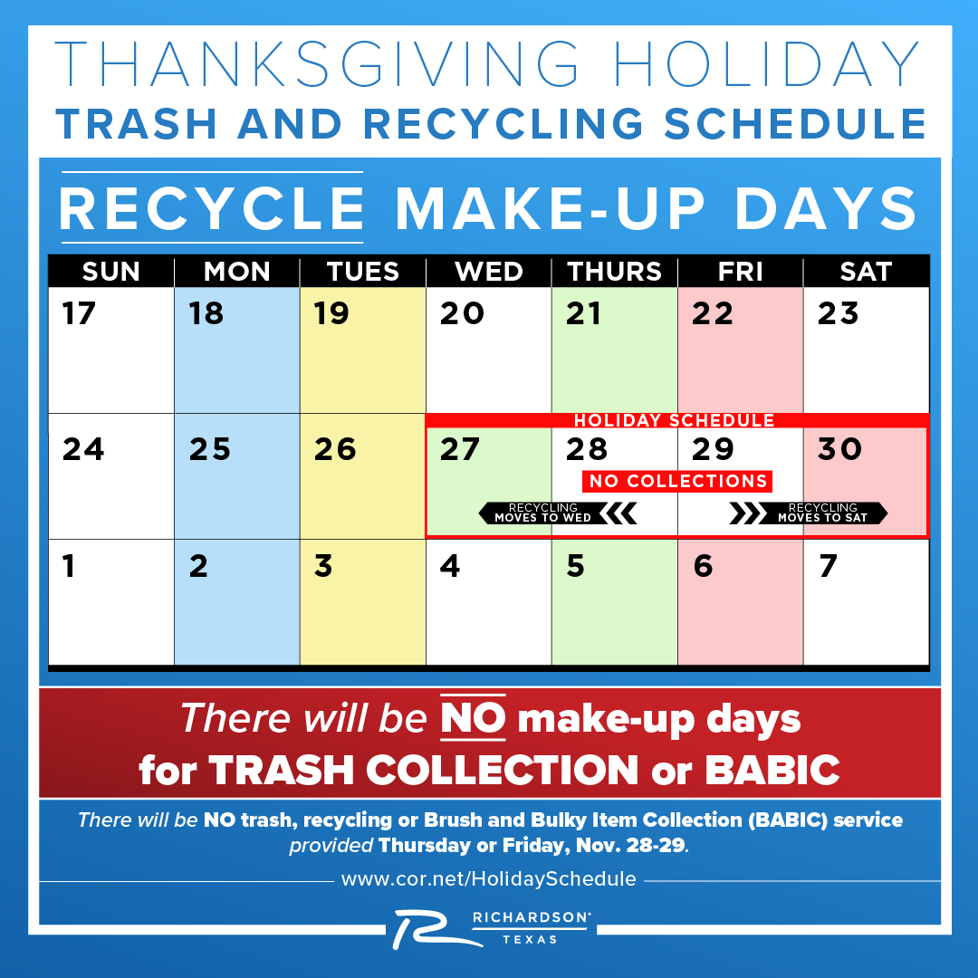 Trash/Recycling/BABIC Schedule Impacts for the Thanksgiving Holiday