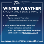 City of Richardson announces early closures today and Friday service changes due to severe winter weather