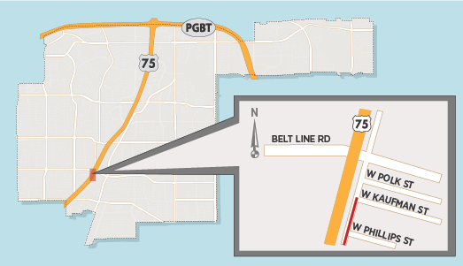 Lane Closure Expected on US 75 Frontage Road in Downtown/CORE District