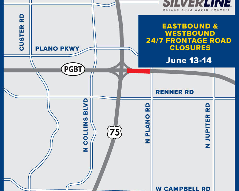 PGBT Frontage Roads Closed Near CityLine Tonight Thru Tomorrow Evening