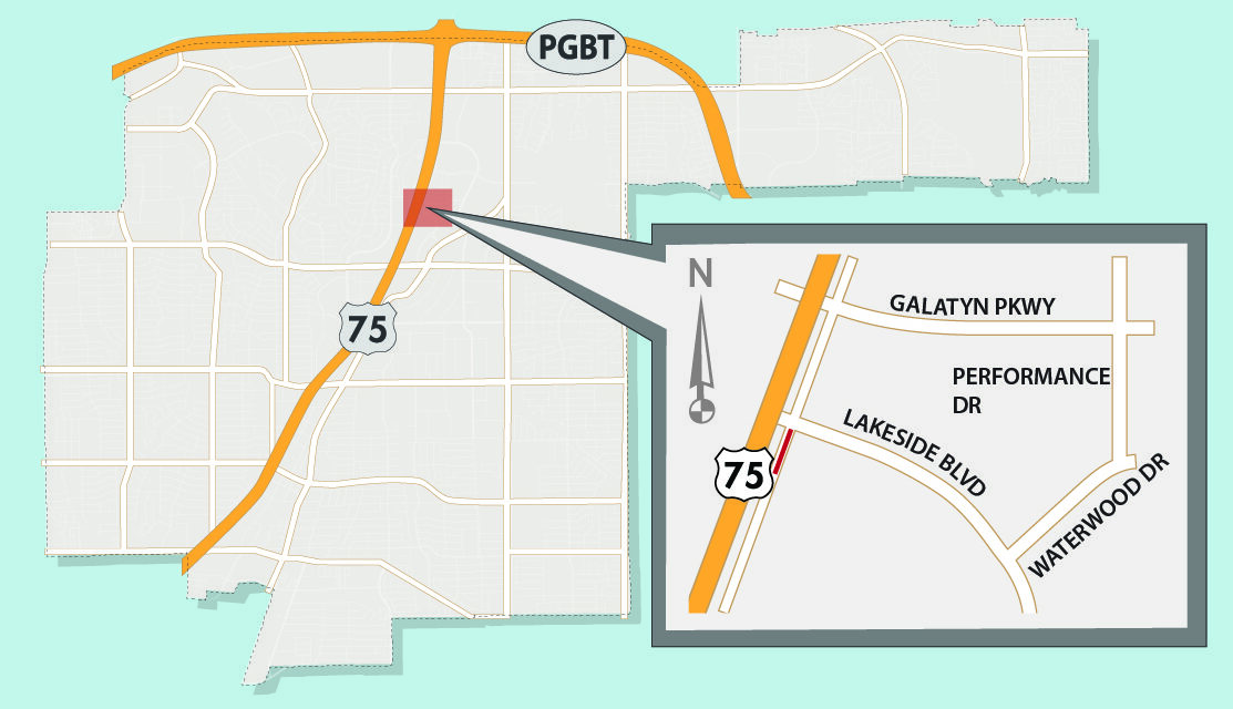 Lane Closure Expected on US 75 Frontage Road at Lakeside; Detour Planned