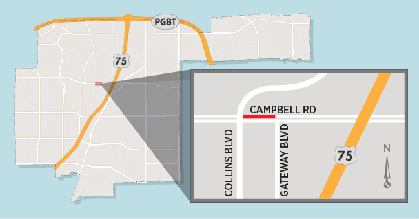 Turn Lane Closure from Campbell Road to Northbound Collins Boulevard 